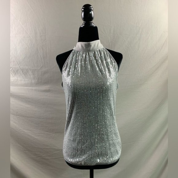 Silver Tie Back Sequin Halter Top - Picture 6 of 9